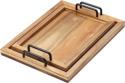 Wooden Handle Tray 2 pc Set