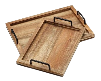 Wooden Handle Tray 2 pc Set