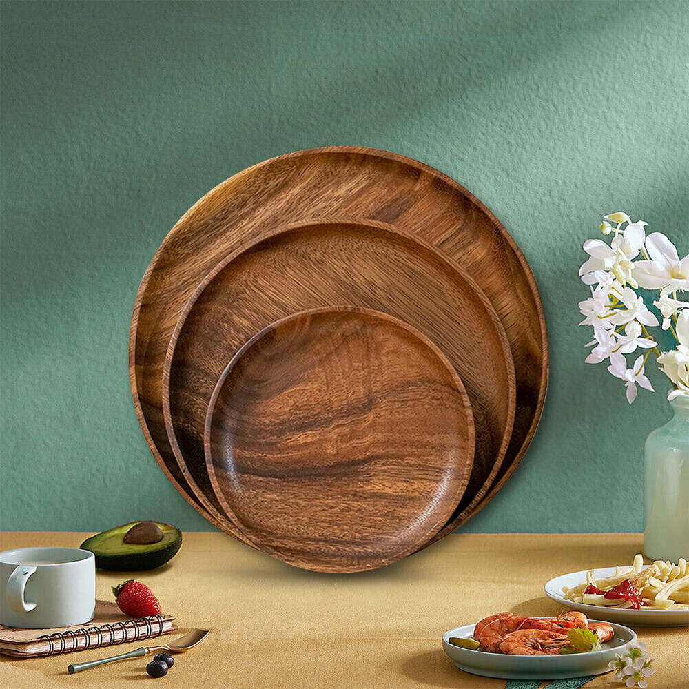 Acacia Wood Plates Set