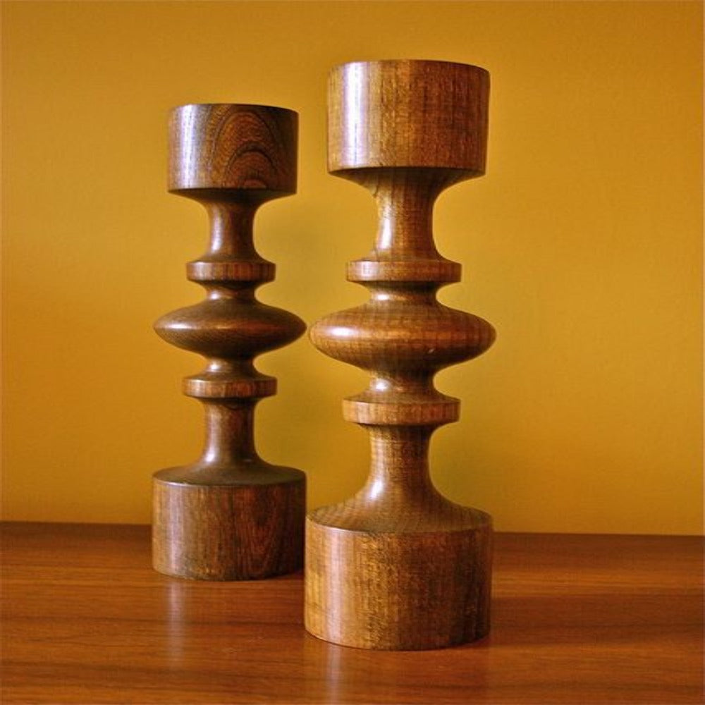 Amazing Swirly Design Wooden Candle Holders - Solid Acacia Elegance Set