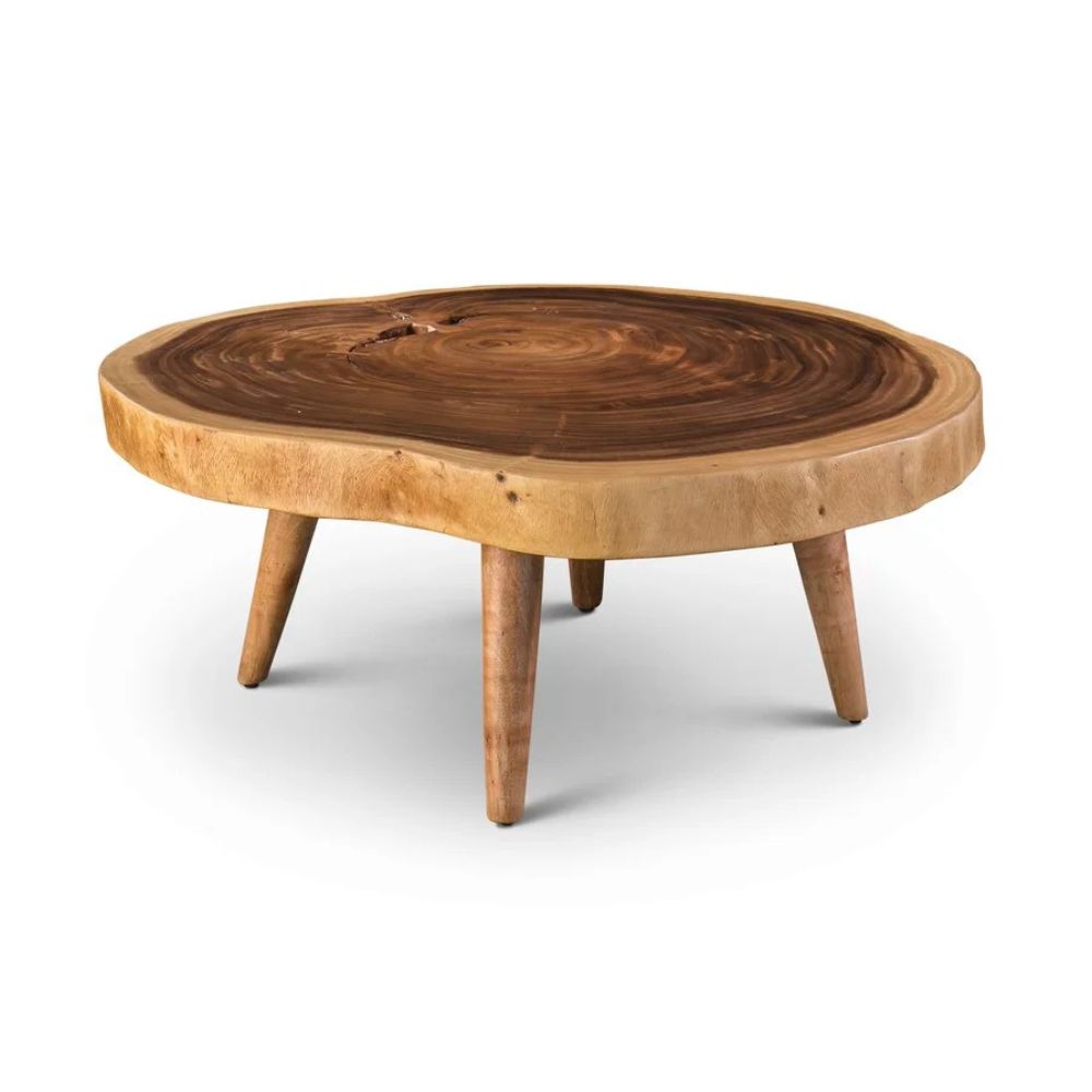 Wooden Raw Round Side Table