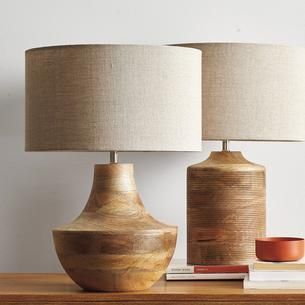 Mango Wood Table Lamp Pair