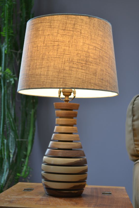 Groove Designed Wooden Table Lamp