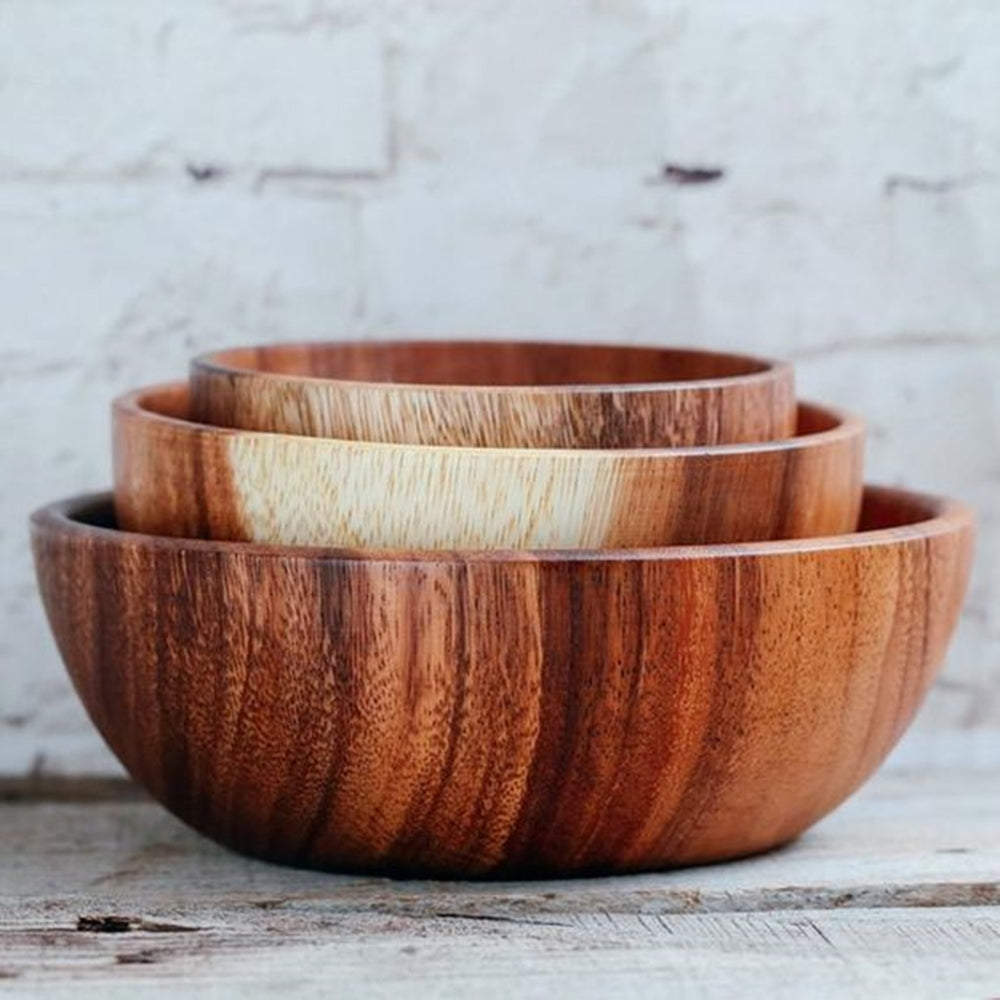 Set of 3 Wooden Acacia Bowls