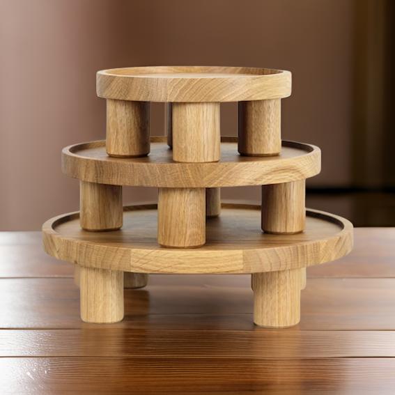 Wooden Tripod Platter Cum Cake Dish