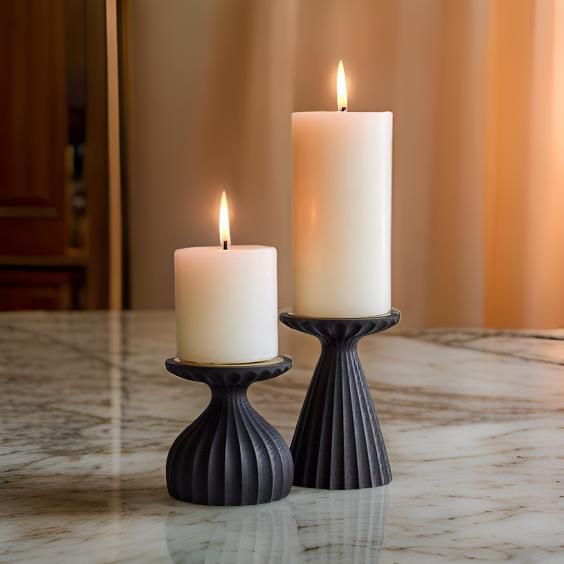 Black Wooden Groove Candle Holder Set