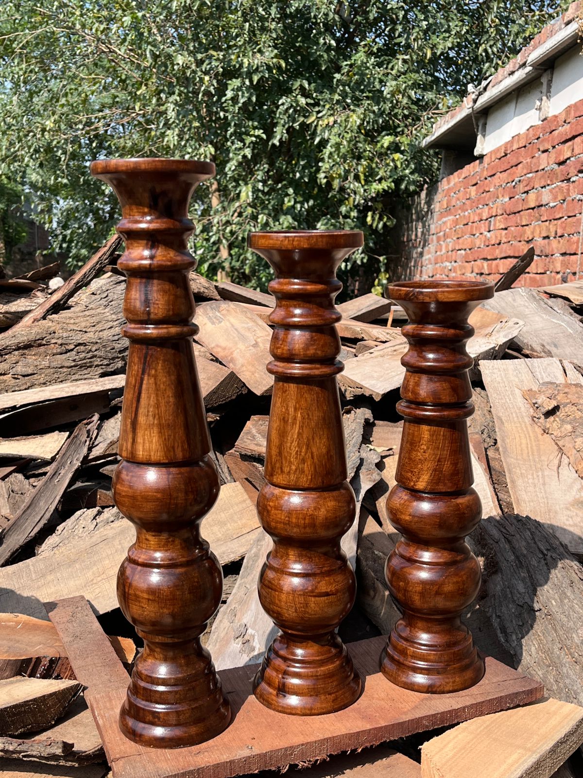 Wooden Candle Holders Set - Elegant Trio in Three Wood Variations