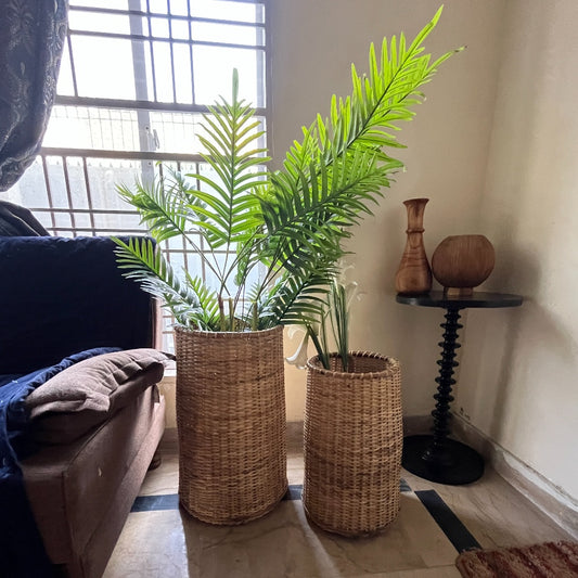 Handcrafted Cane Planter Set – Versatile Large and Small Planters