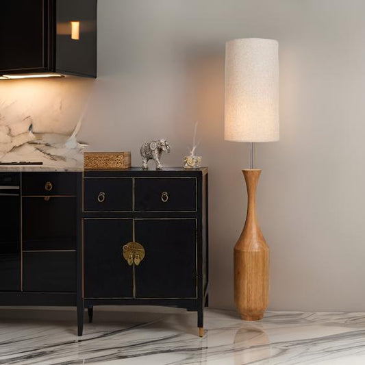 Wooden Floor Lamp with Sleek Column Base