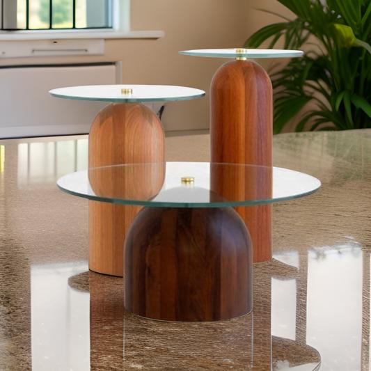 Wooden Table Glass Top Set