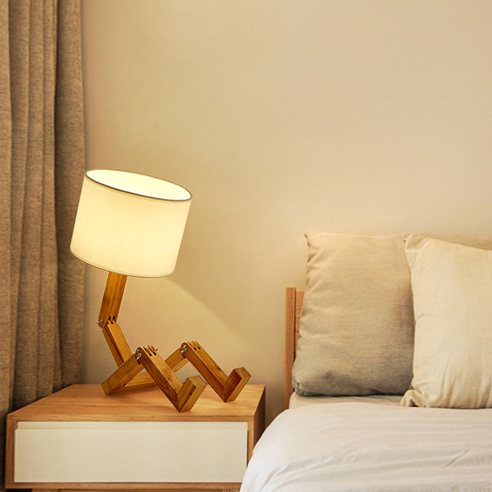 Handcrafted Cool-Shaped Wooden Table Lamp