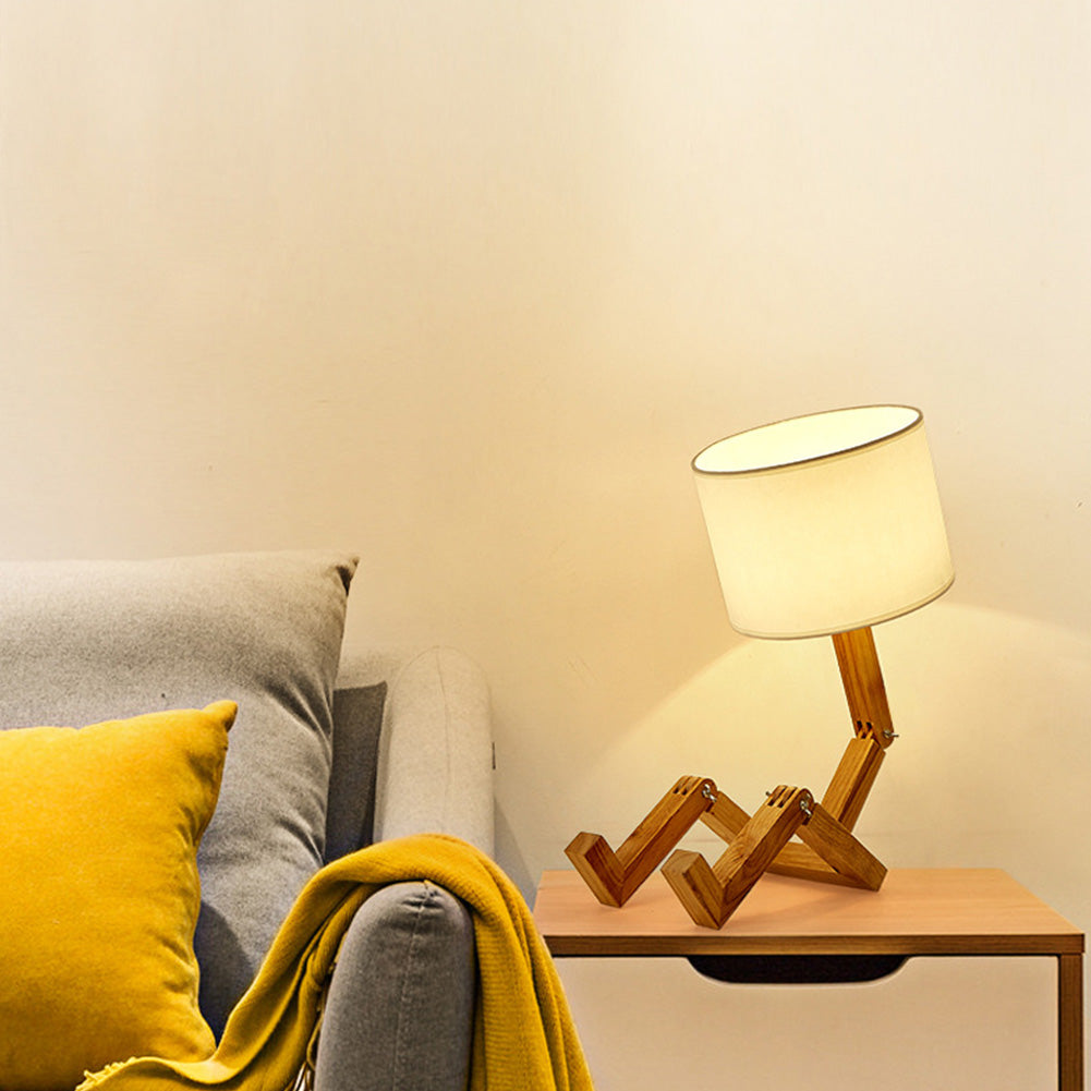 Handcrafted Cool-Shaped Wooden Table Lamp