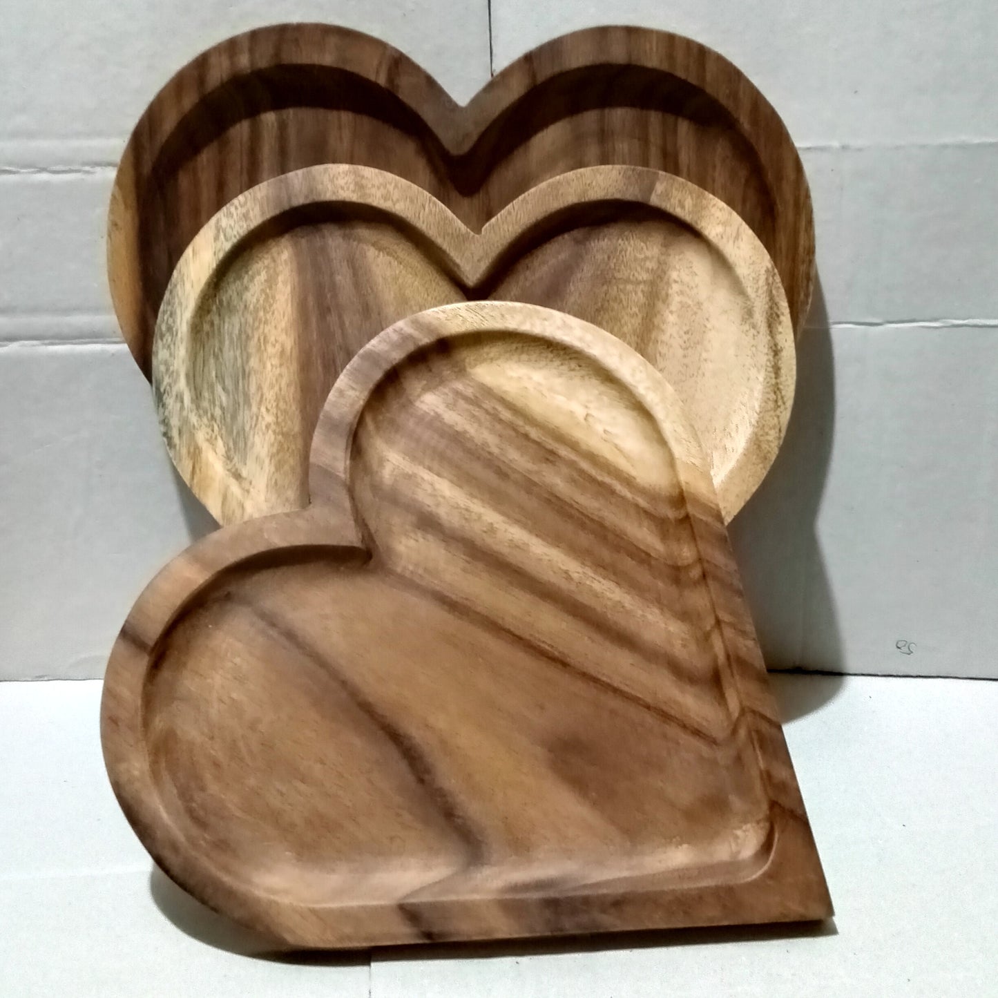 Heart Shape Wooden Tray Set