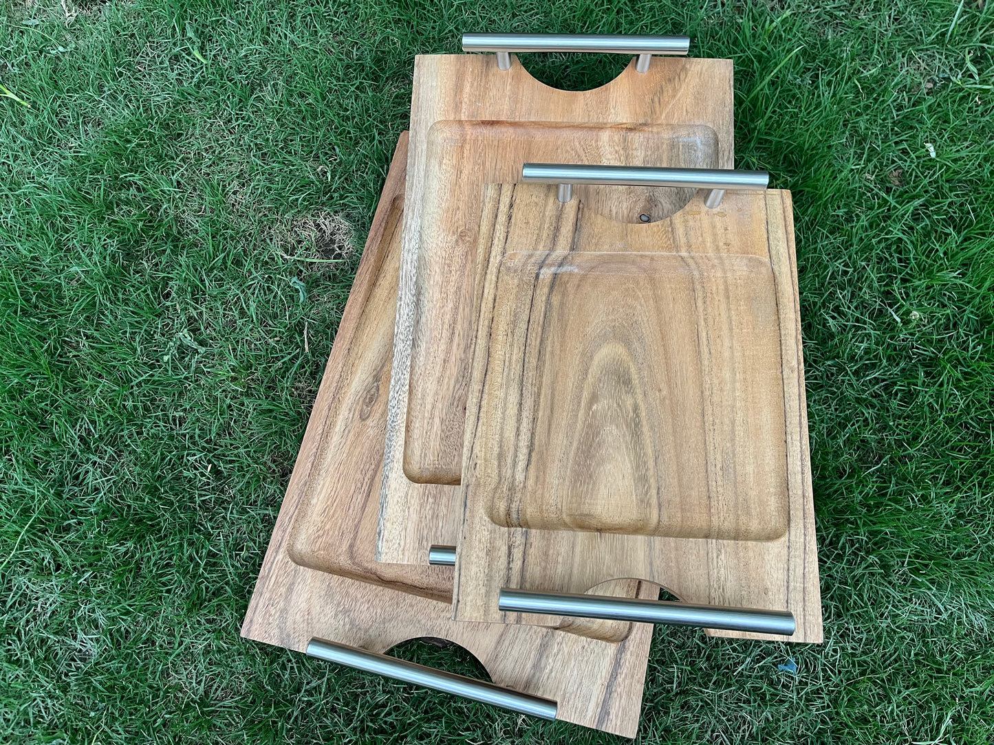 Wooden Tray Set with Metal Handles