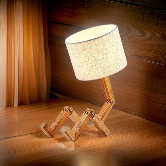 Handcrafted Cool-Shaped Wooden Table Lamp