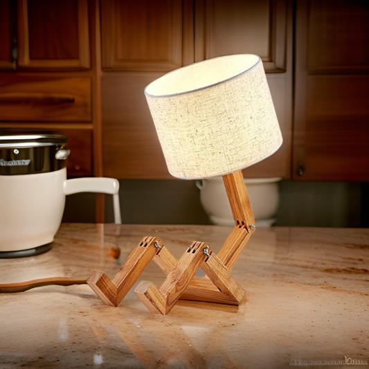 Handcrafted Cool-Shaped Wooden Table Lamp