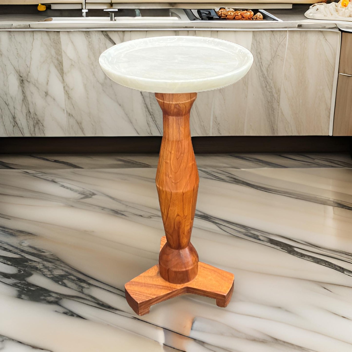 Marble Top Wooden End Table