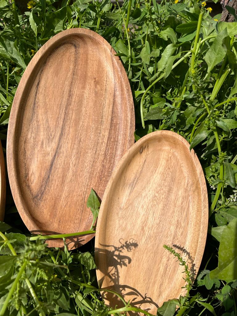 Oval Wooden Tray Set