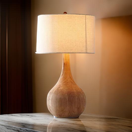 Solid Wood Table Lamp with Natural Polish Finish