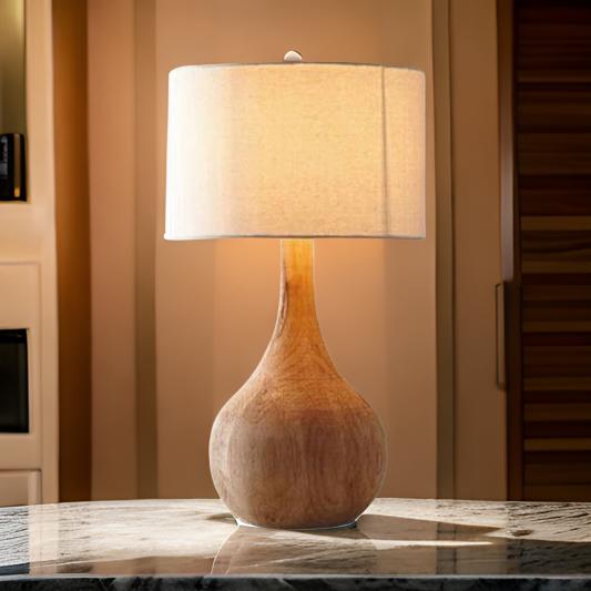 Solid Wood Table Lamp with Natural Polish Finish