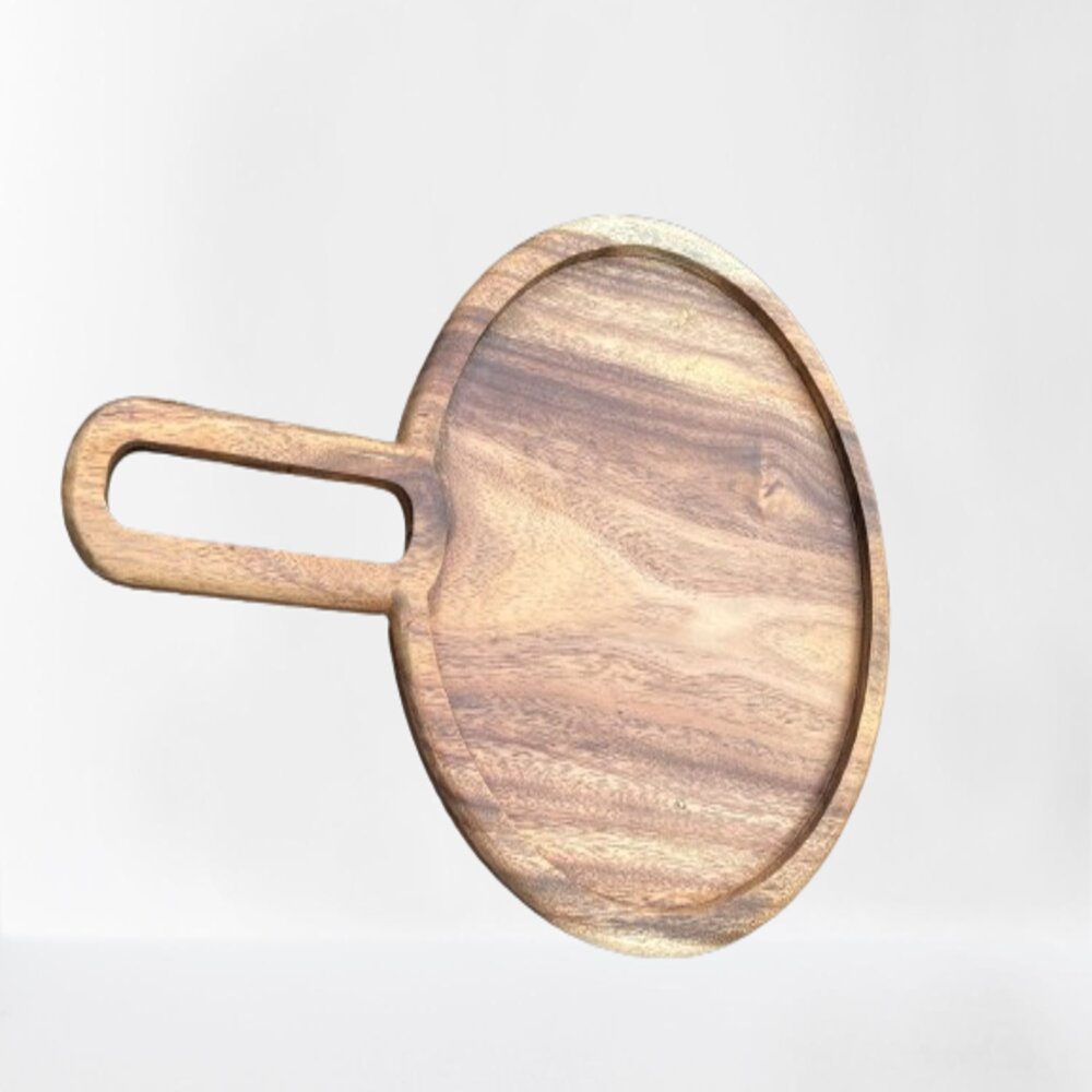 Wooden Round Platter with Unique Handle