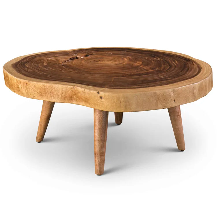 Wooden Raw Round Side Table