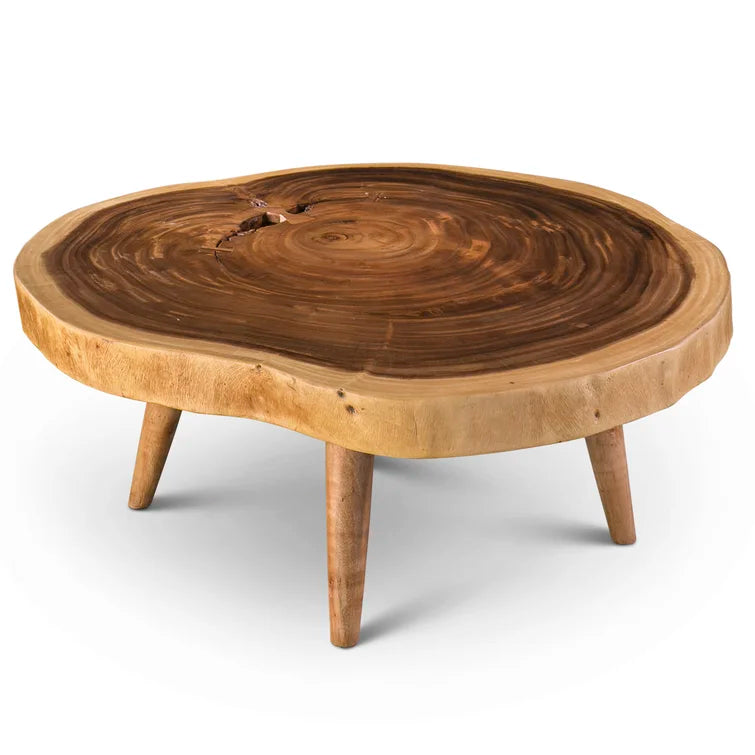 Wooden Raw Round Side Table