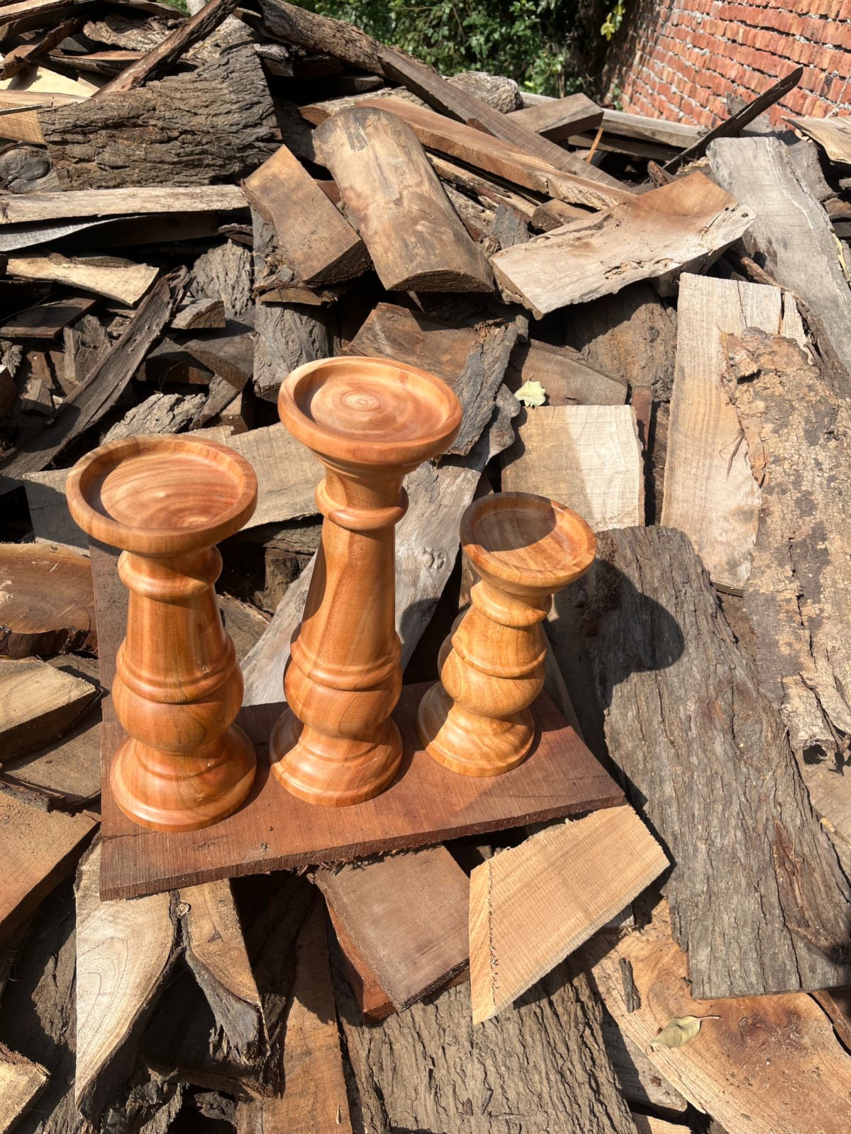 Wooden Candle Stands Set