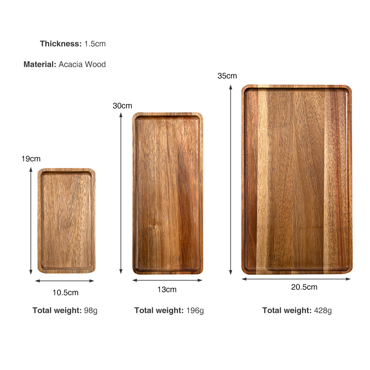 Acacia Pack of 3 Beautiful Wooden Serving Trays