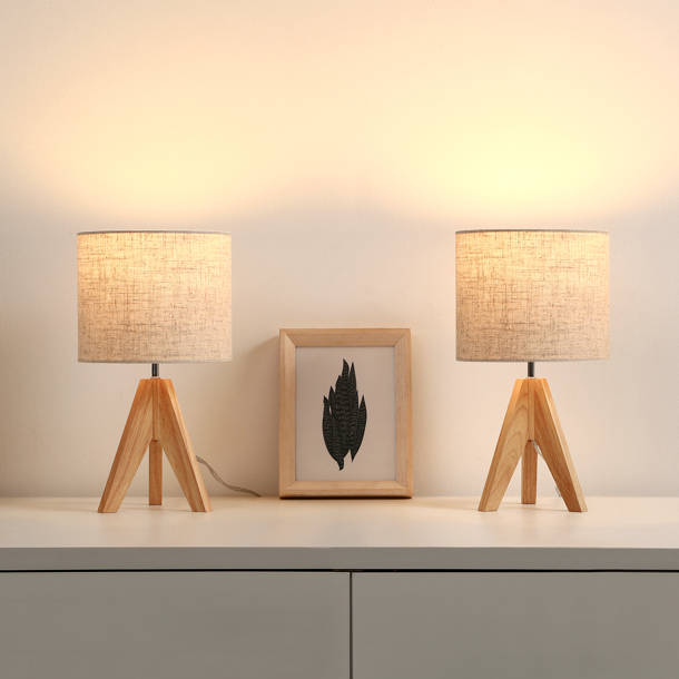 Tripod wooden table Lamp Pair