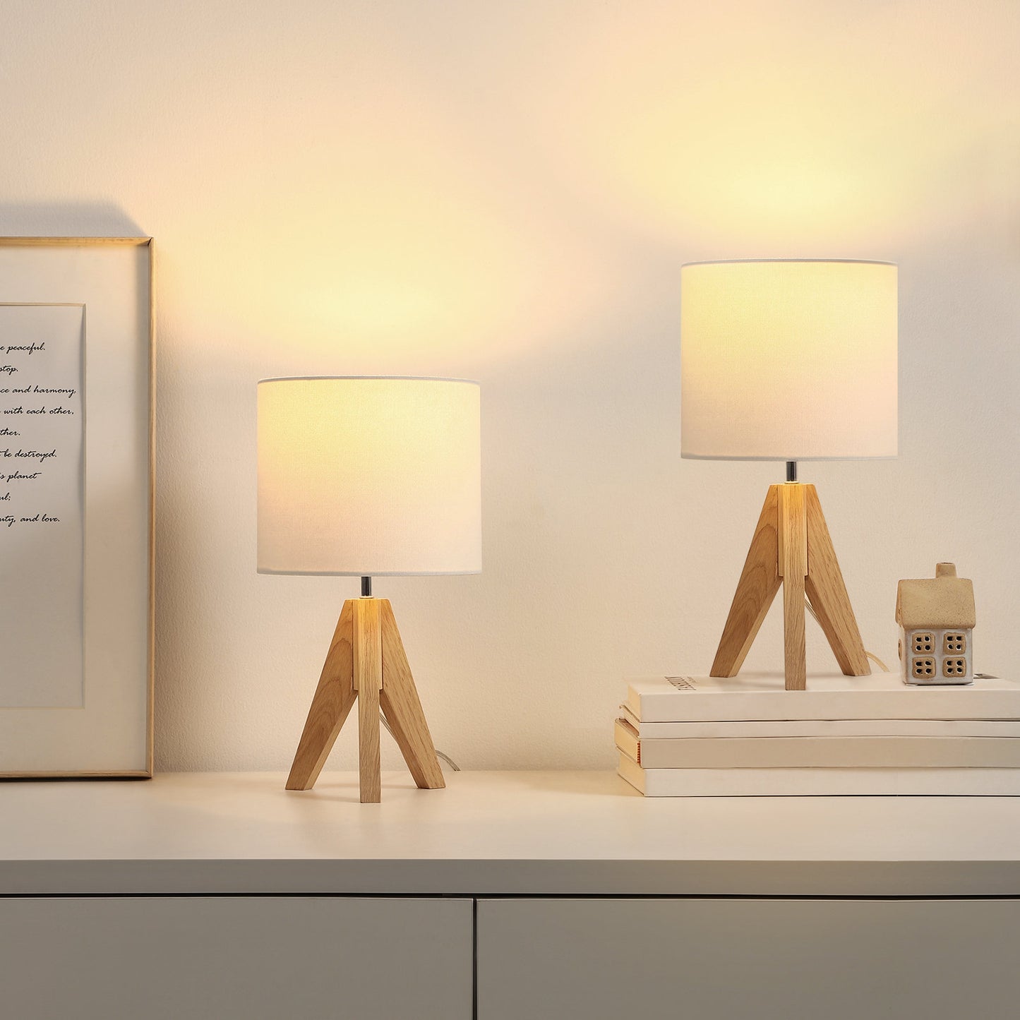 Tripod wooden table Lamp Pair