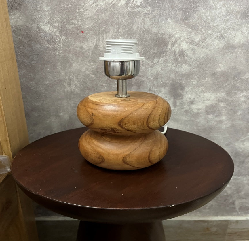 Twin Round Wooden Table Lamp