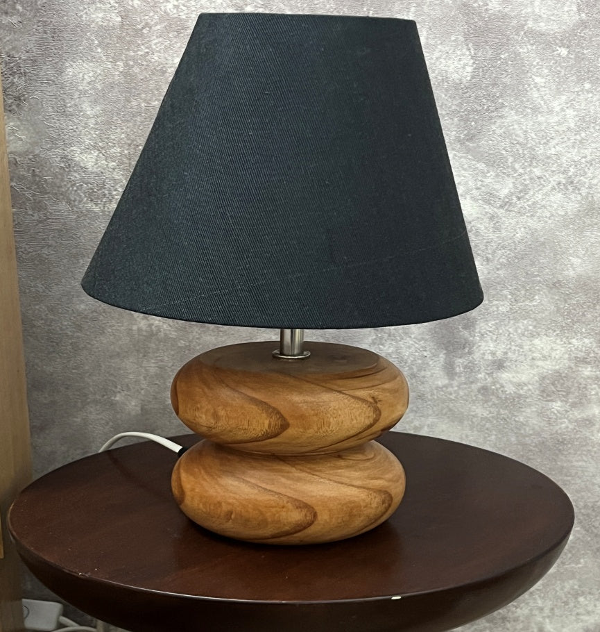 Twin Round Wooden Table Lamp