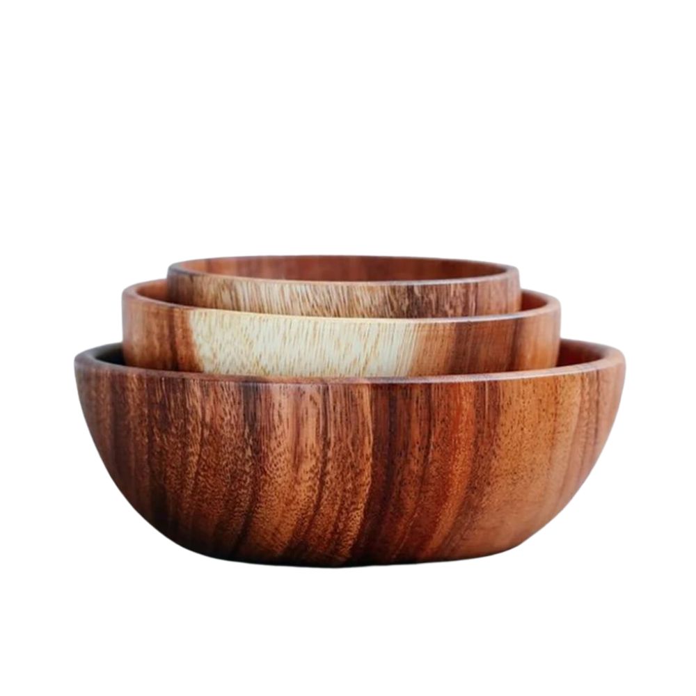 Set of 3 Wooden Acacia Bowls