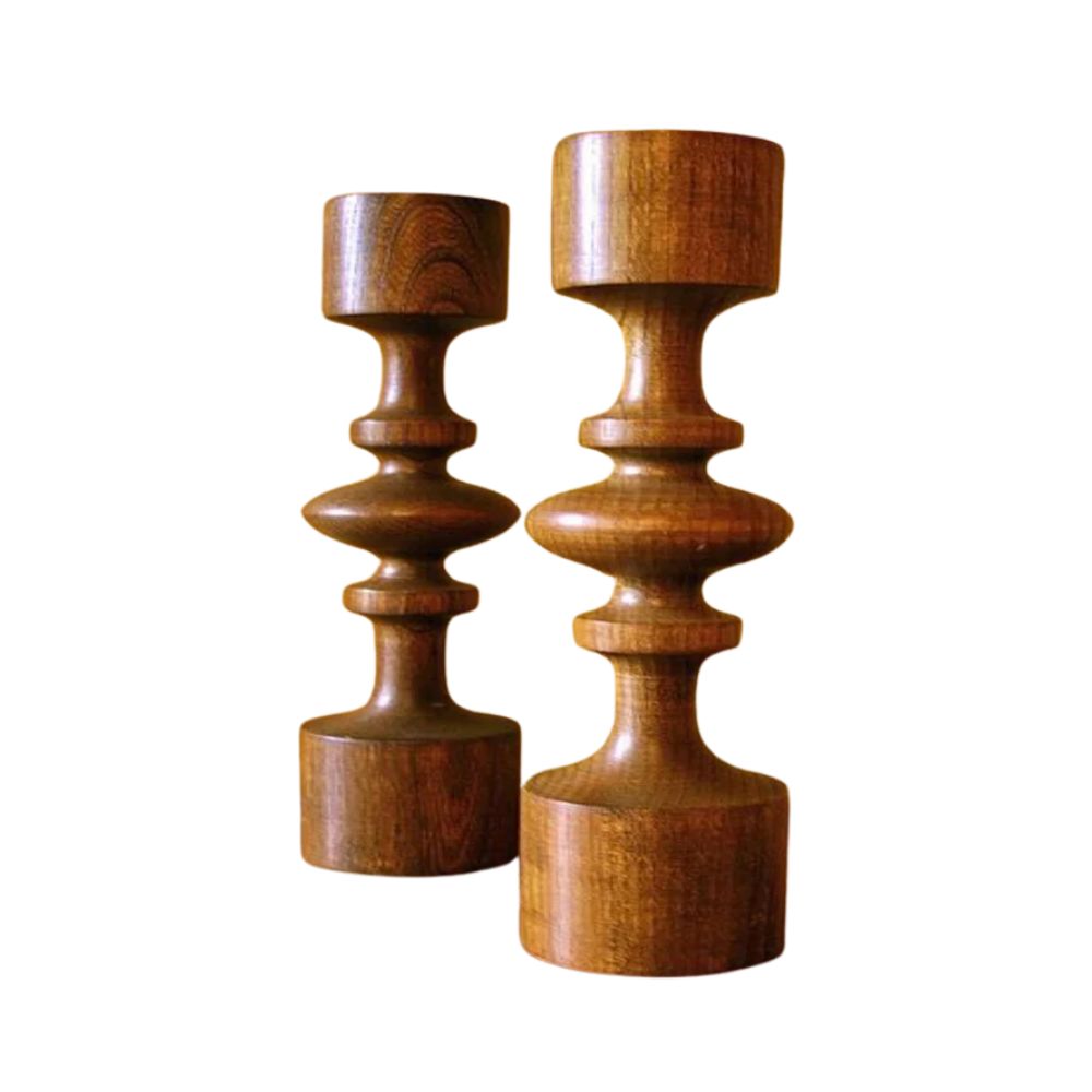 Amazing Swirly Design Wooden Candle Holders - Solid Acacia Elegance Set