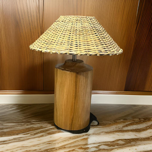 Wooden Table Lamp with Cane Lampshade