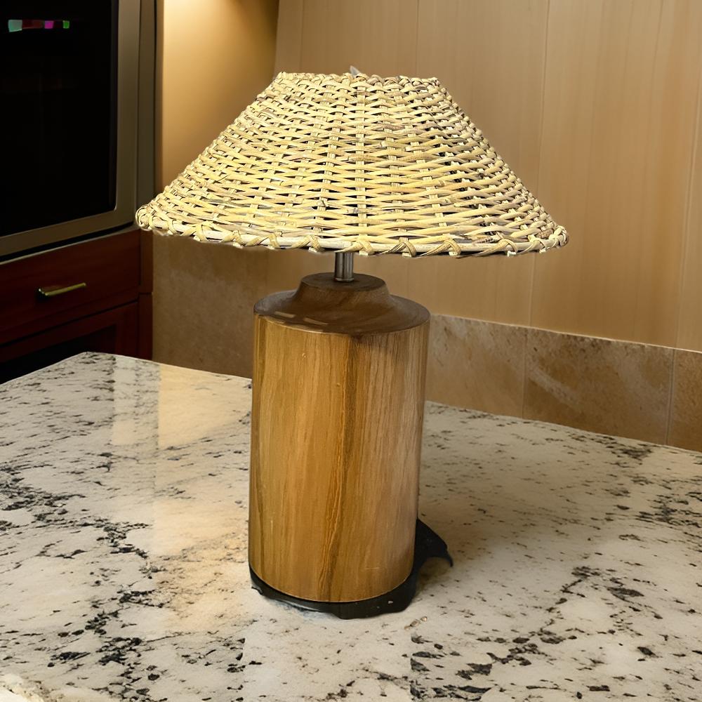 Wooden Table Lamp with Cane Lampshade