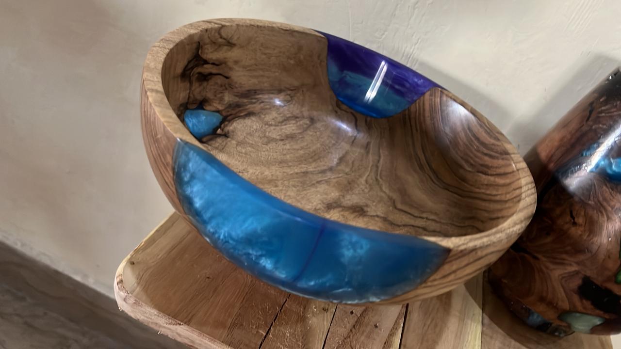 Large Wooden Epoxy Resin Bowl 12 Inch