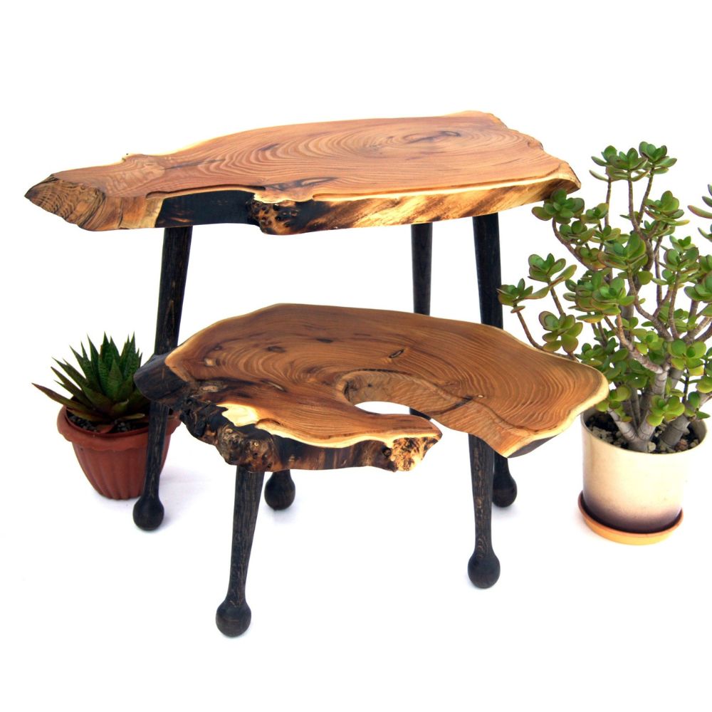 Wooden 3 Legs Raw Table Set