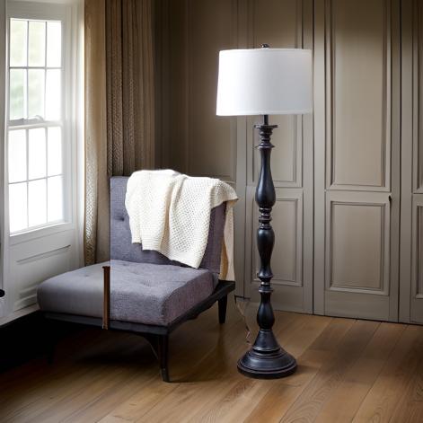 Wooden Black Floor Lamp