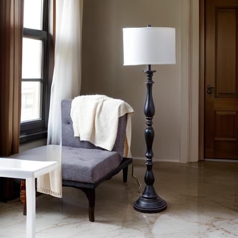 Wooden Black Floor Lamp