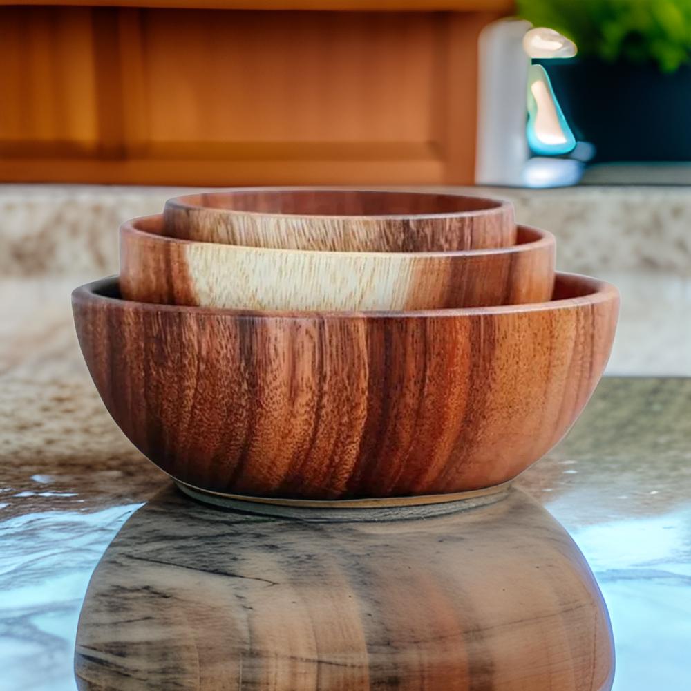 Set of 3 Wooden Acacia Bowls