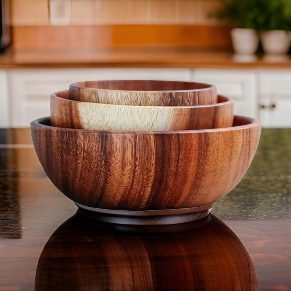 Set of 3 Wooden Acacia Bowls