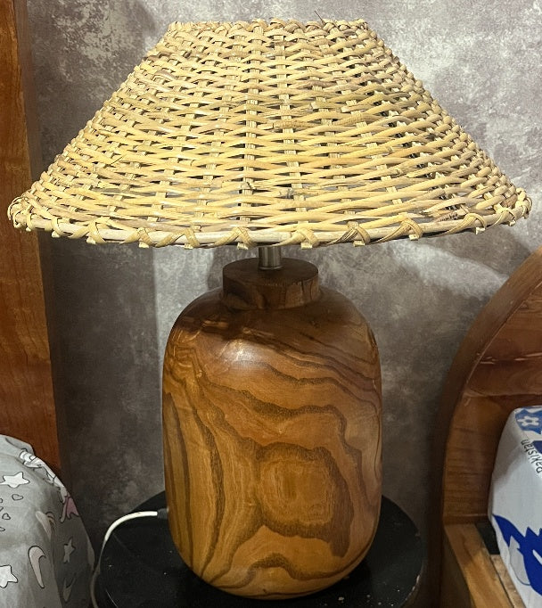 Handcrafted Wooden Table Lamp with Cane Lampshade