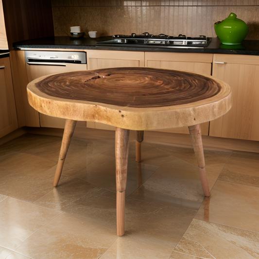 Wooden Raw Round Side Table