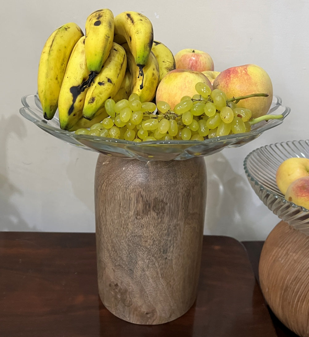 Elegant Wooden Glass Serving Bowl