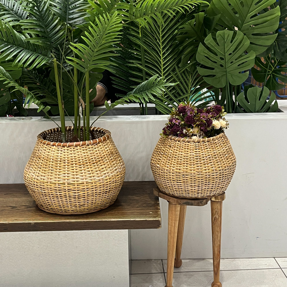 Cane Basket Tripod Planter