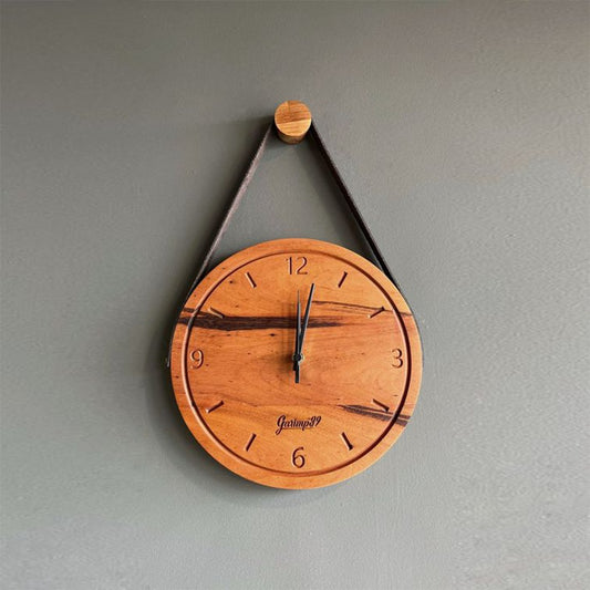 Wooden Clock with Hanging Leather String