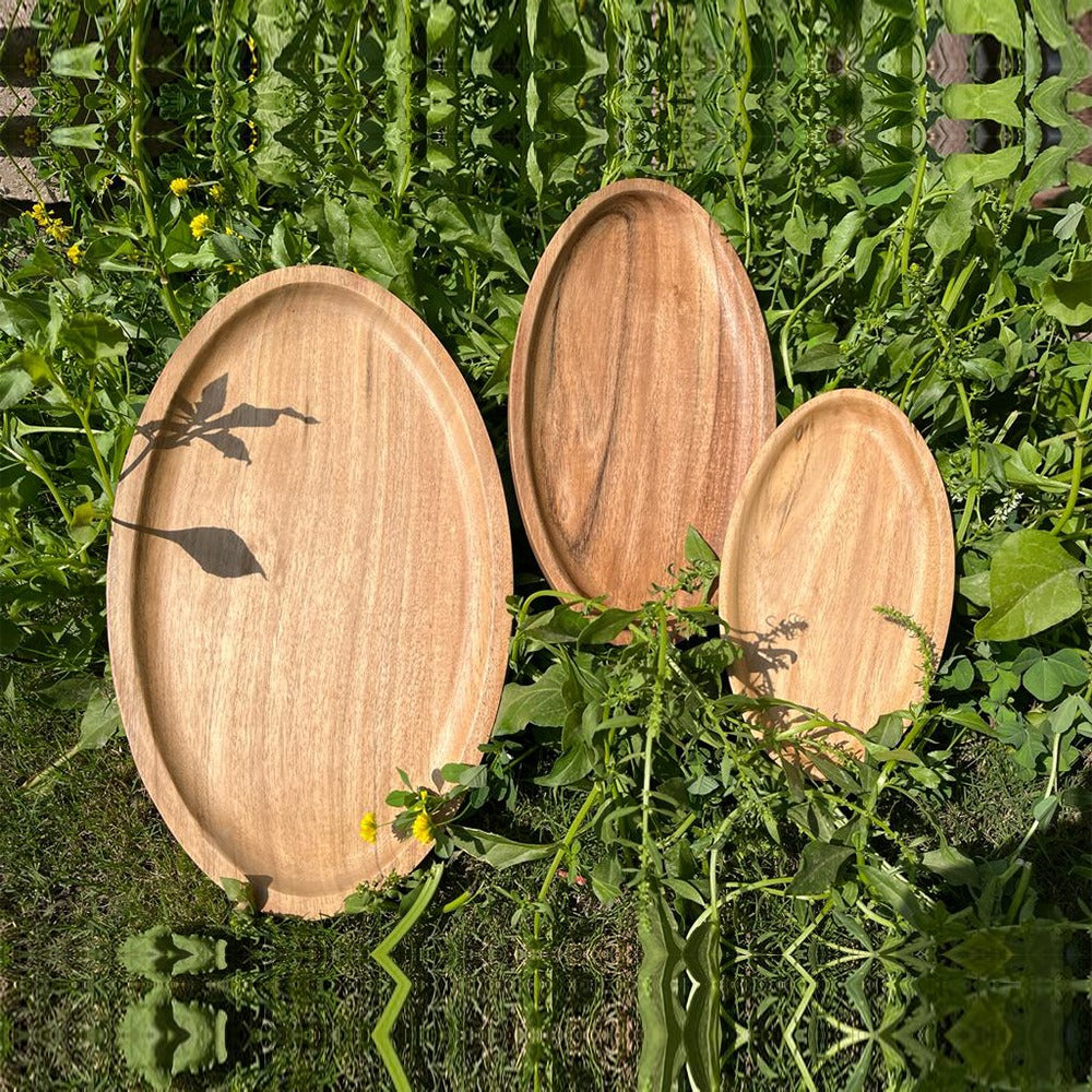 Oval Wooden Tray Set